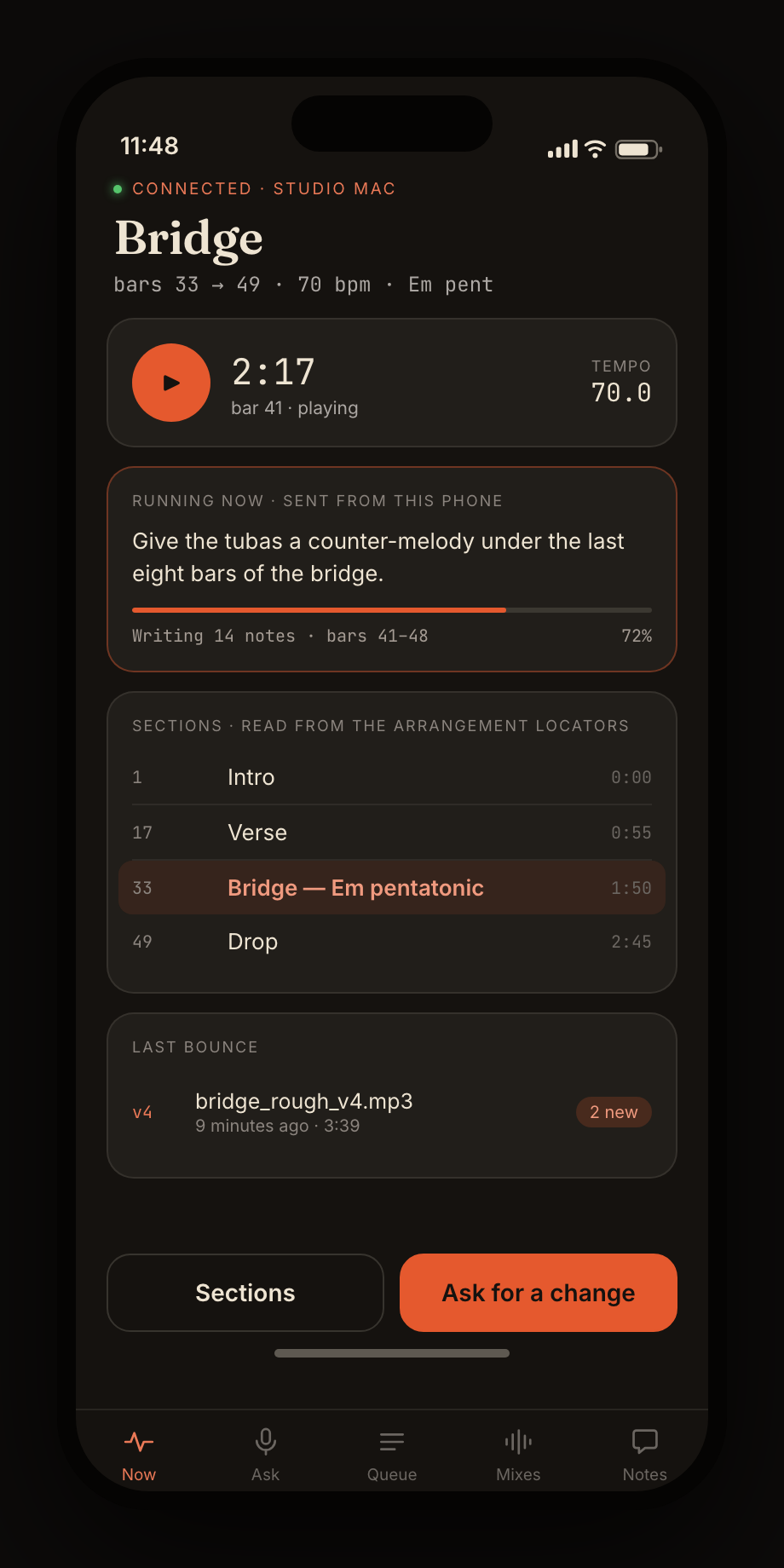 MaestroGnome showing the current musical state